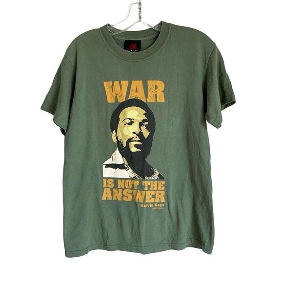 Zion Rootswear Womens War Is Not The Answer Marvin Gaye Green T-Shirt Small - Picture 1 of 8
